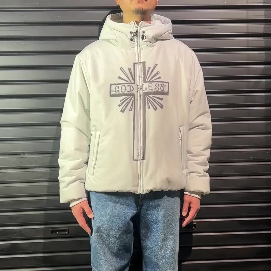 CROSS INKJET PRINT HOODIE / OFF WHITE