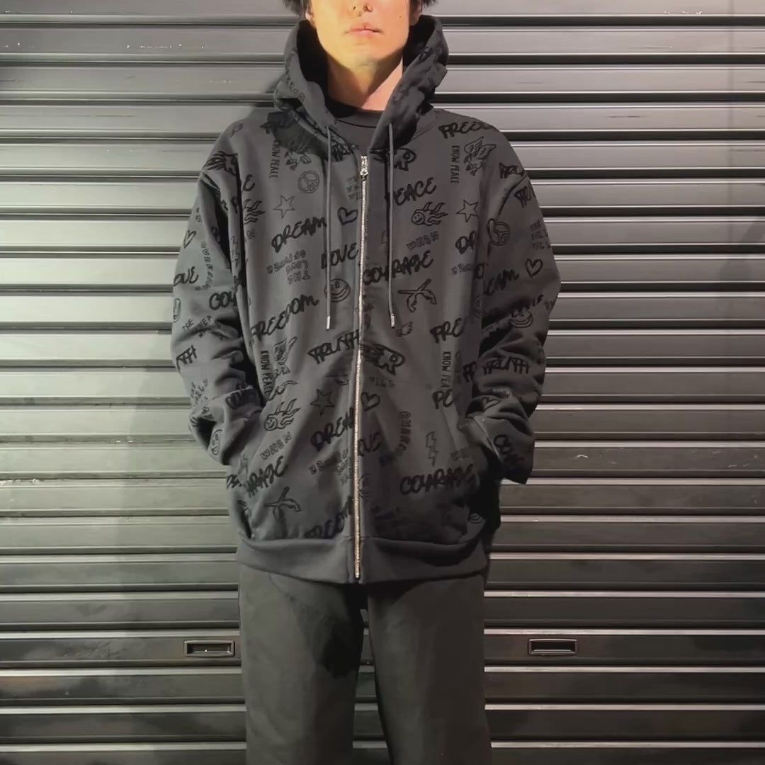 FLOCKY PRINT HOODIE / BLACK