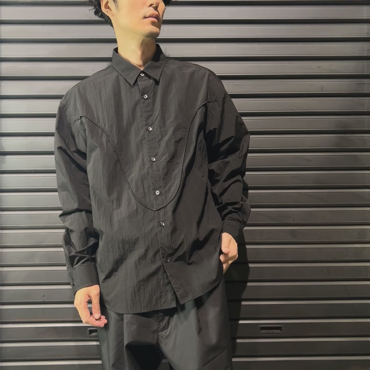 NYLON WESTERN SHIRT CROSSGUN  / BLACK