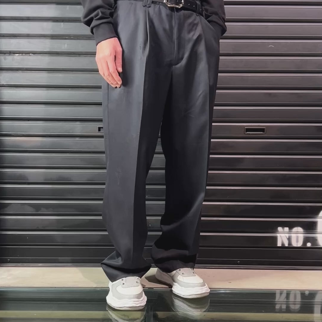 CROSS JACQUARD WOOL PANTS / BLACK
