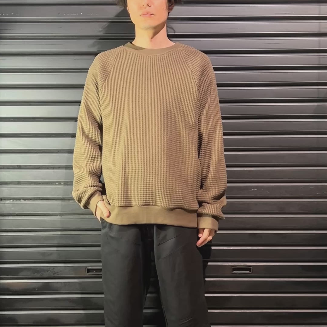 CROSS EMBROIDERY HEAVY WAFFLE / BEIGE