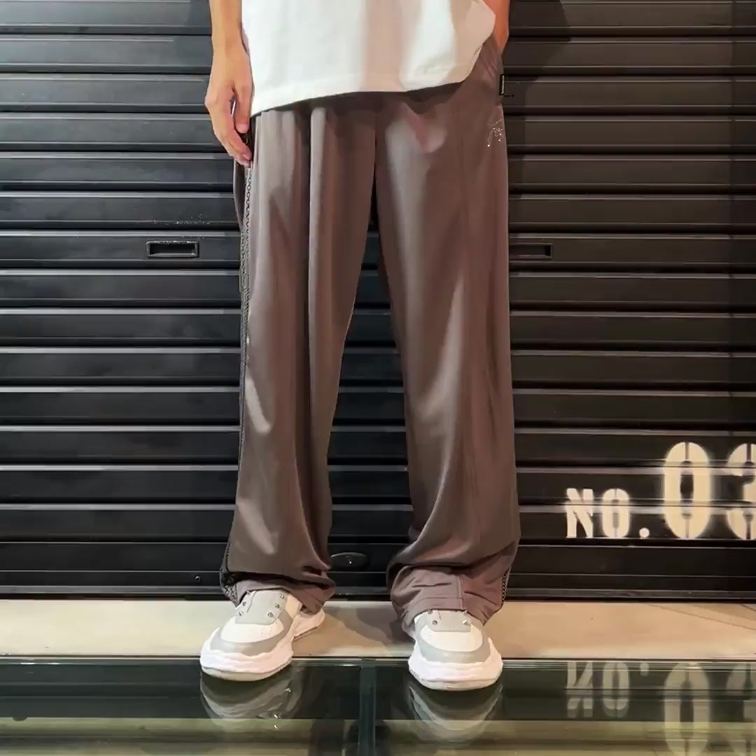 SATIN SIDE LINE PANTS  / BLACK