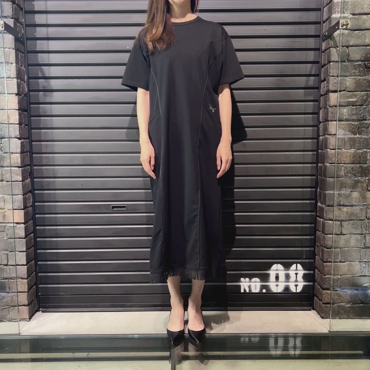 WOMENS HEAVY JERSEY FRINGE DRESS / BLACK