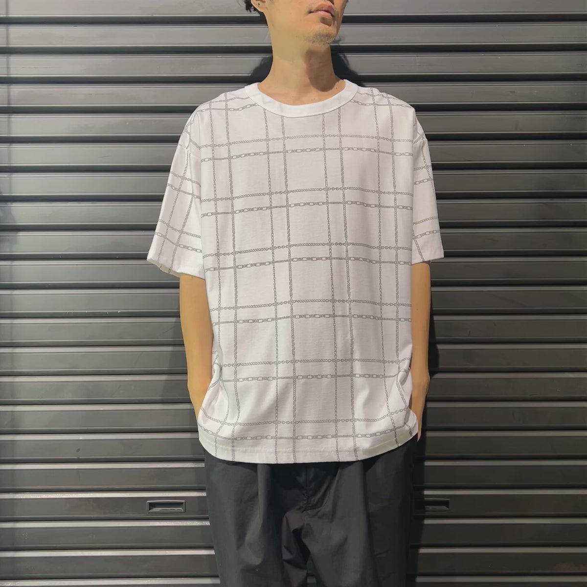 CHAIN CHECK PRINT T-SHIRT / BLACK*BLACK