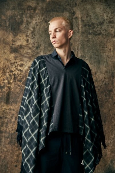 OMBRE CHECK PONCHO CRYSTAL / BLACK
