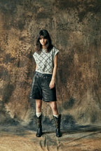 COW LEATHER SHORTS CROSSGUN WAPPEN / BLACK