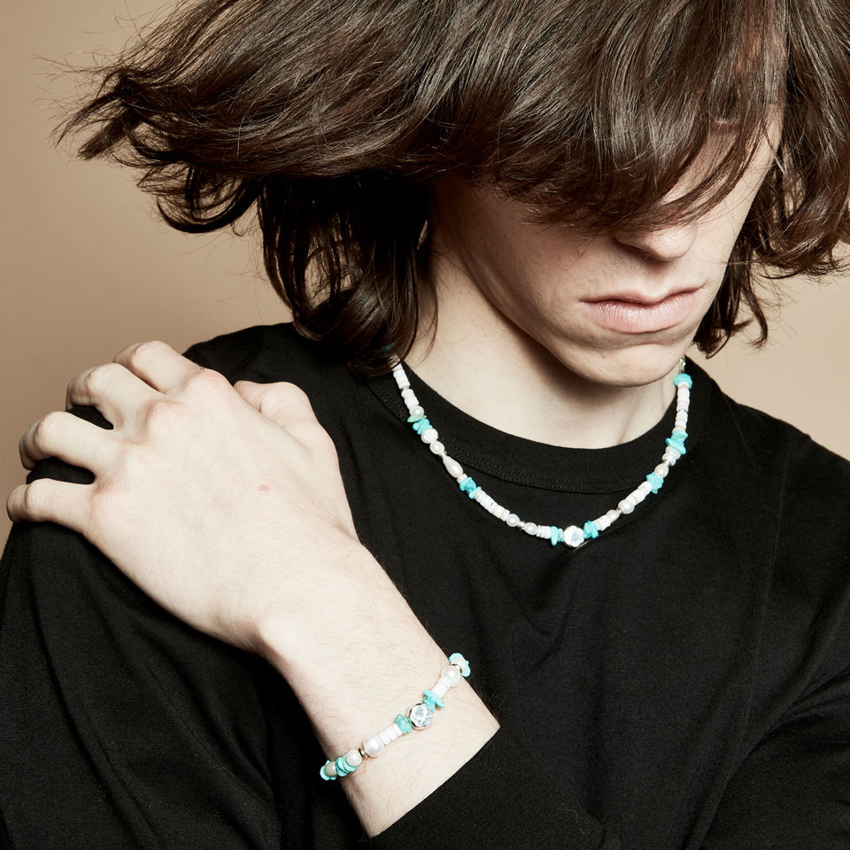 画像をギャラリービューアに読み込む, PEARL TURQUOISE WHITE SHELL NECKLACE